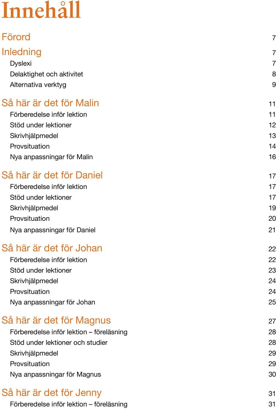 inför lektion Stöd under lektioner Skrivhjälpmedel Provsituation Nya anpassningar för Johan Så här är det för Magnus Förberedelse inför lektion föreläsning Stöd under lektioner och studier