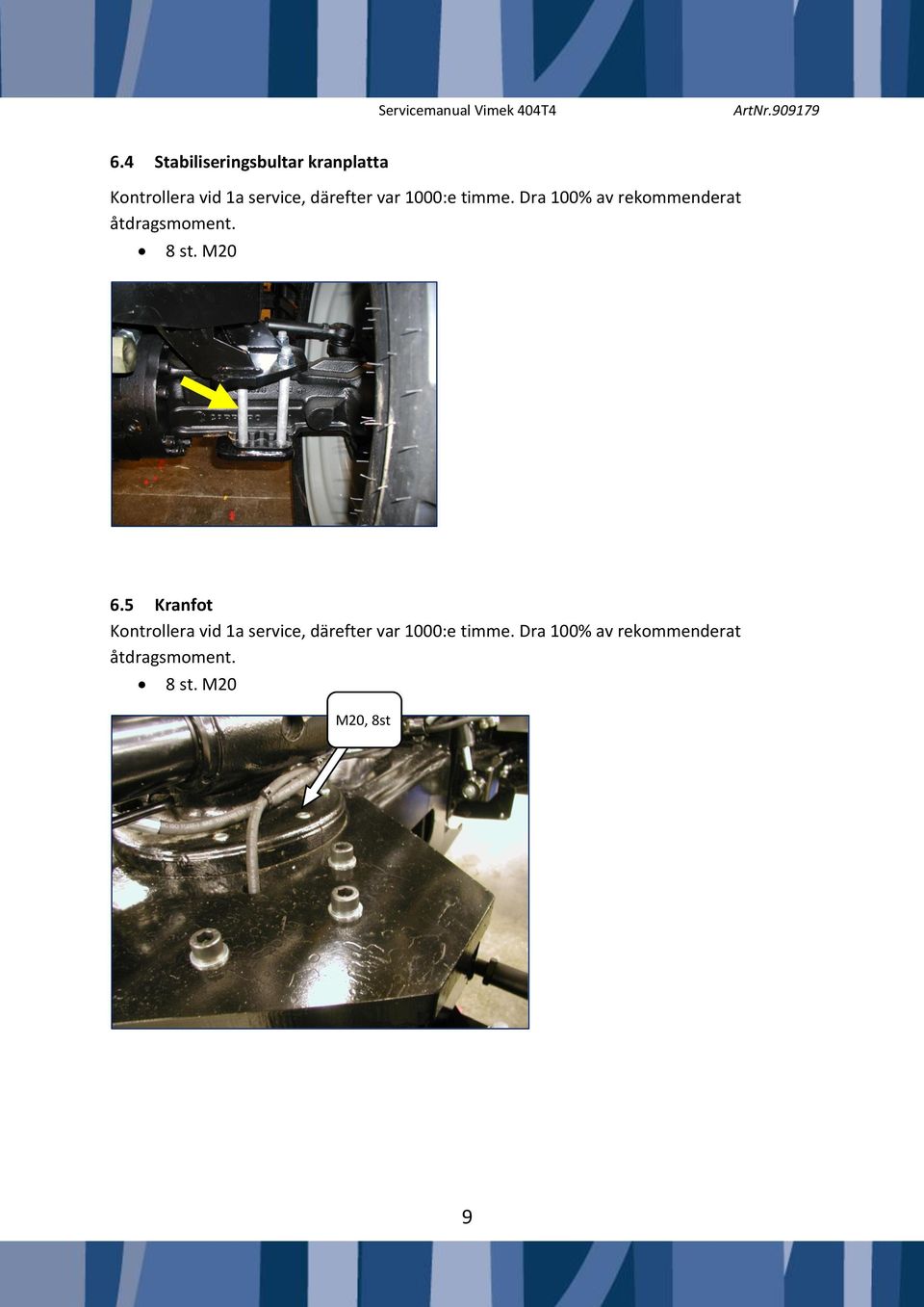 8 st. M20 6.5 Kranfot Kontrollera vid 1a service,  8 st.