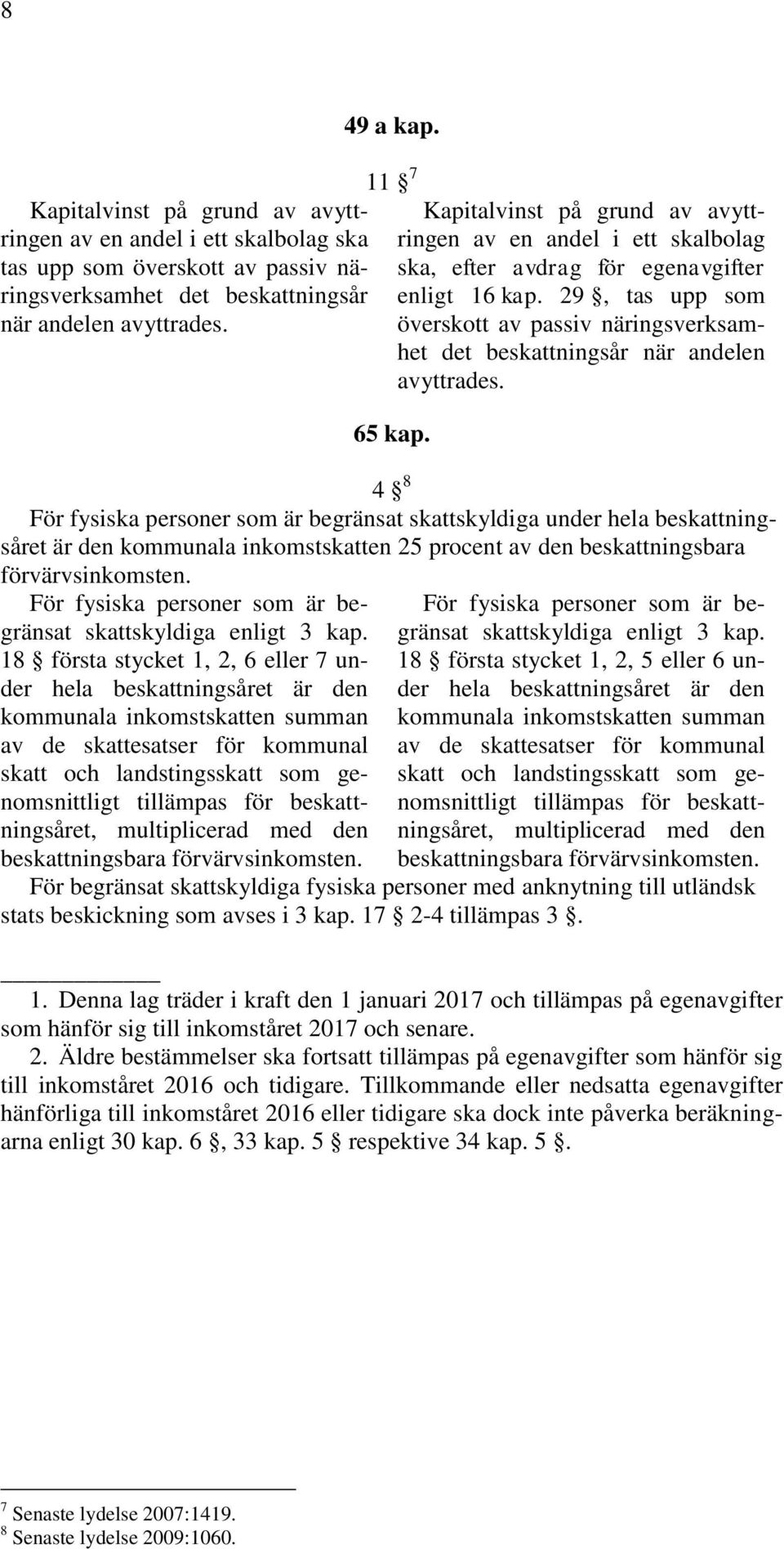 29, tas upp som överskott av passiv näringsverksamhet det beskattningsår när andelen avyttrades.