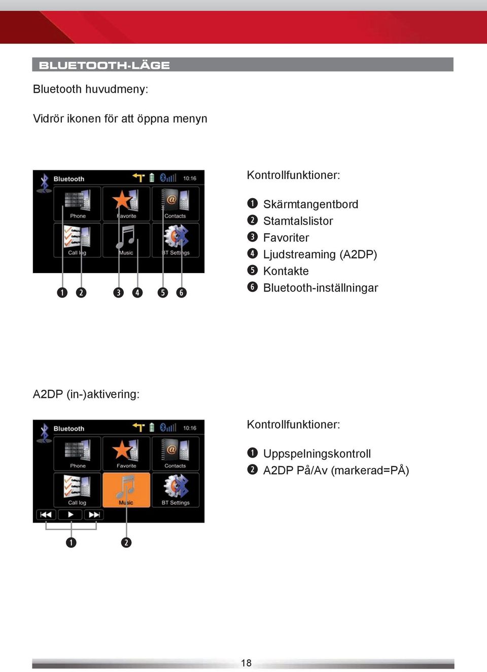 Ljudstreaming (A2DP) Kontakte Bluetooth-inställningar A2DP