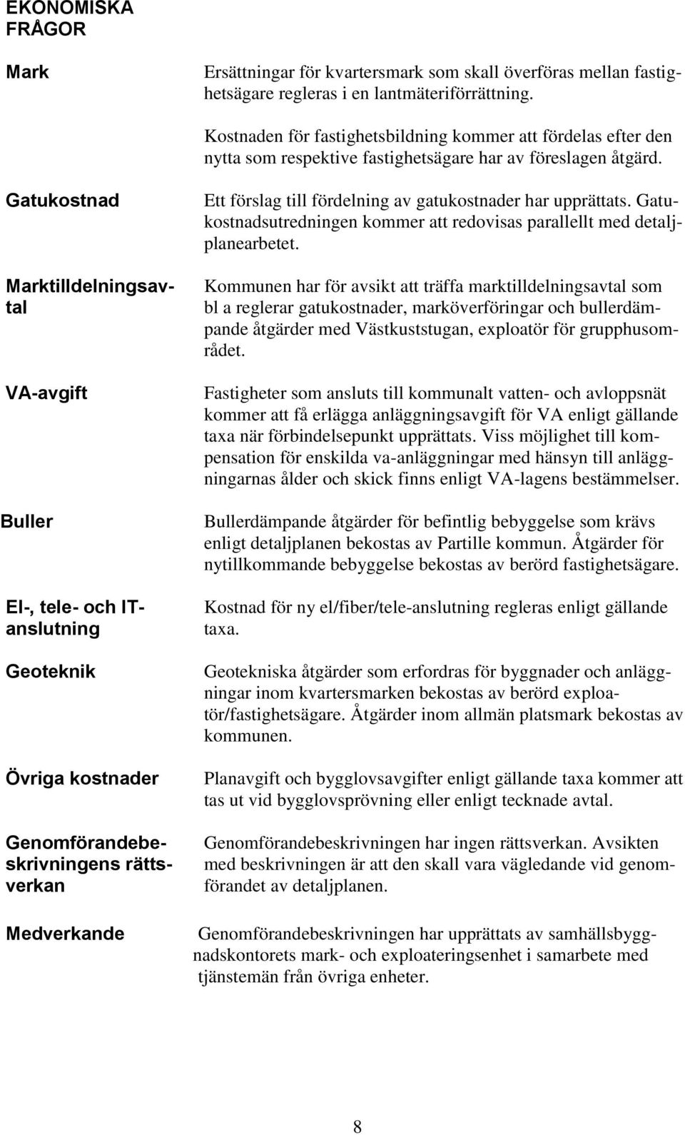 Gatukostnadsutredningen kommer att redovisas parallellt med detaljplanearbetet.