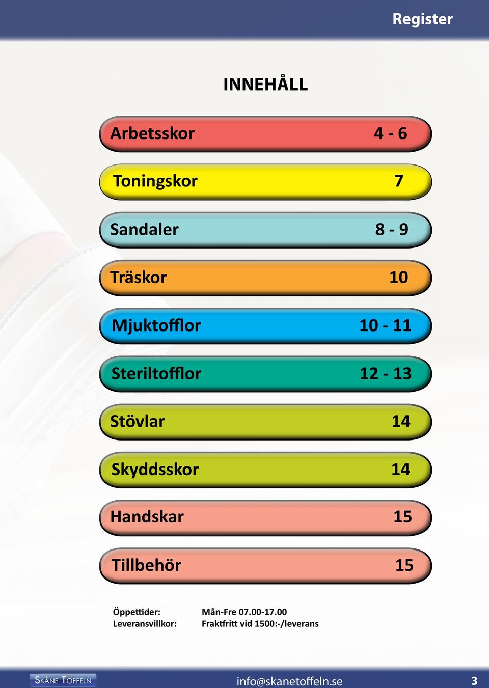 Skyddsskor 14 Handskar 15 Tillbehör 15 Öppettider: Mån-Fre 07.