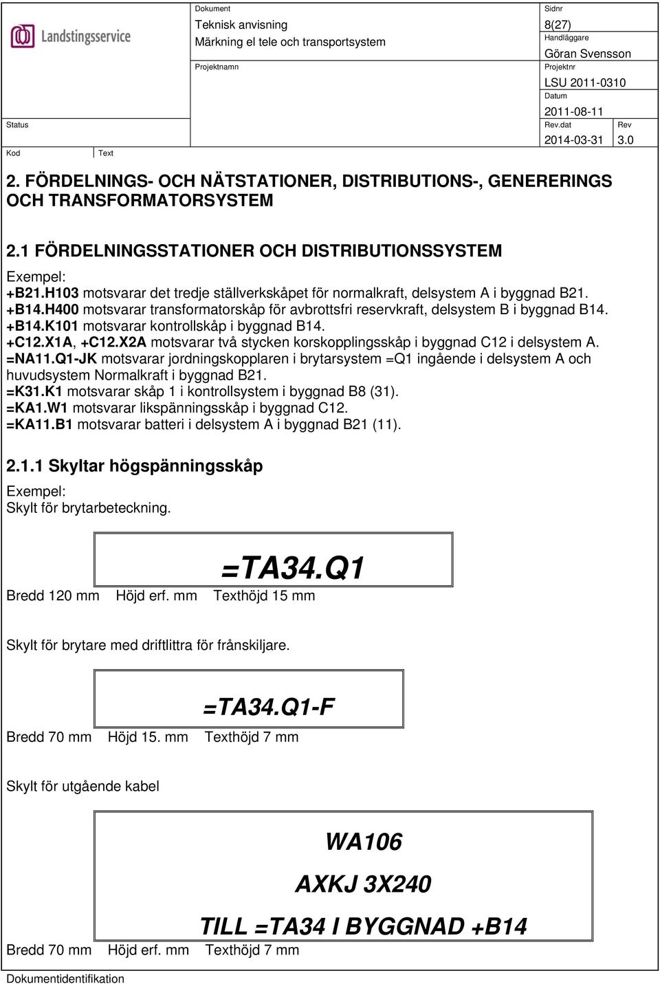 +C12.X1A, +C12.X2A motsvarar två stycken korskopplingsskåp i byggnad C12 i delsystem A. =NA11.