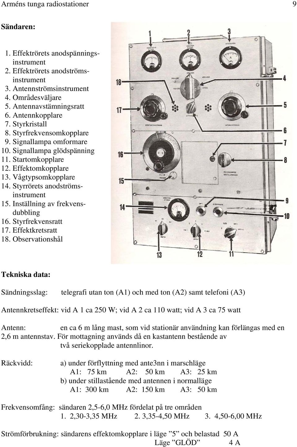 Styrrörets anodströmsinstrument 15. Inställning av frekvensdubbling 16. Styrfrekvensratt 17. Effektkretsratt 18.
