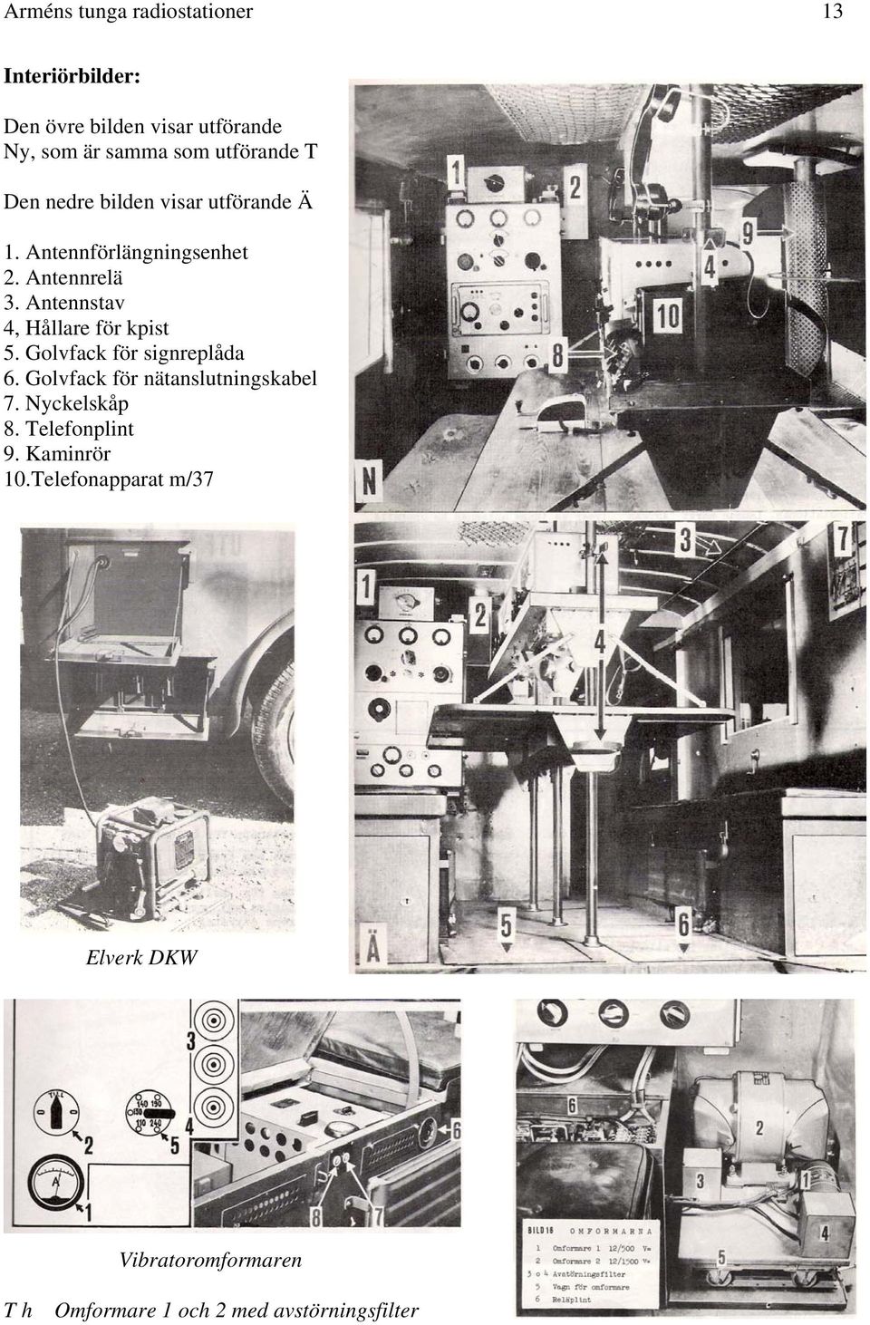 Antennstav 4, Hållare för kpist 5. Golvfack för signreplåda 6. Golvfack för nätanslutningskabel 7.