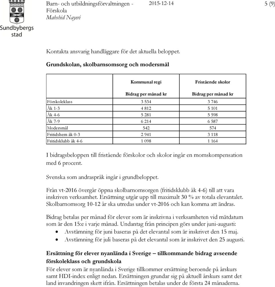 Svenska som andraspråk ingår i grundbeloppet.