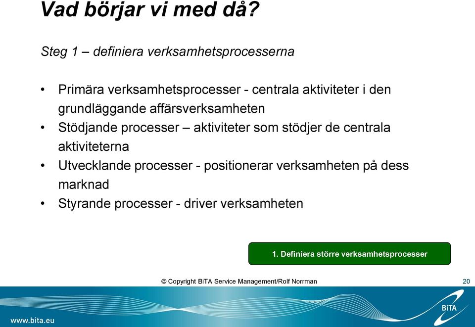 grundläggande affärsverksamheten Stödjande processer aktiviteter som stödjer de centrala aktiviteterna