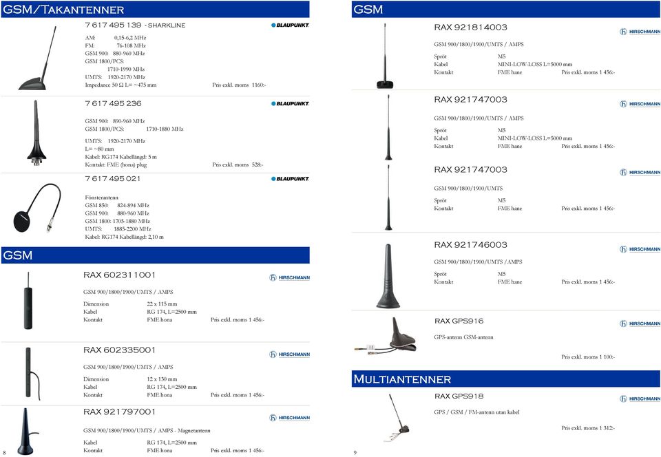 1920-2170 MHz L= ~80 mm Kabel: RG174 Kabellängd: 5 m Kontakt: FME (hona) plug Pris exkl.