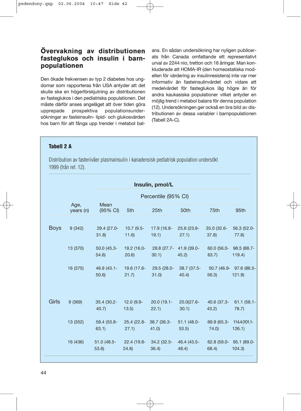 högerförskjutning av distributionen av fasteglukos i den pediatriska populationen.