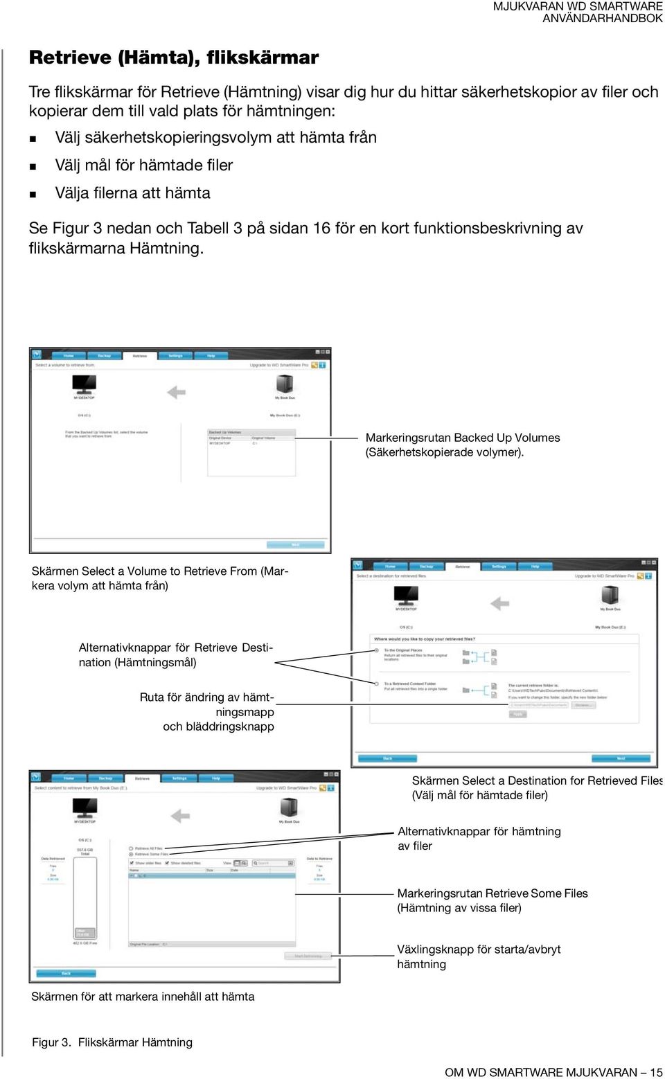 Markeringsrutan Backed Up Volumes (Säkerhetskopierade volymer).