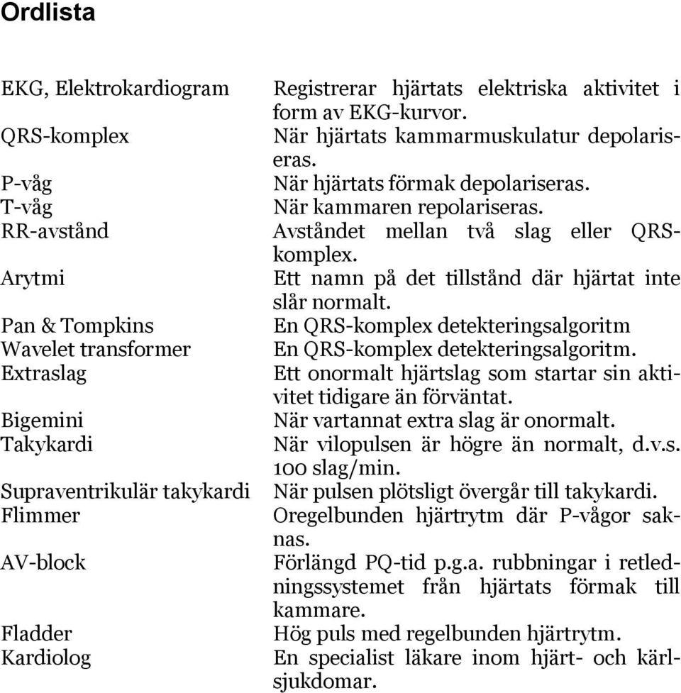 Avståndet mellan två slag eller QRSkomplex. Ett namn på det tillstånd där hjärtat inte slår normalt. En QRS-komplex detekteringsalgoritm En QRS-komplex detekteringsalgoritm.