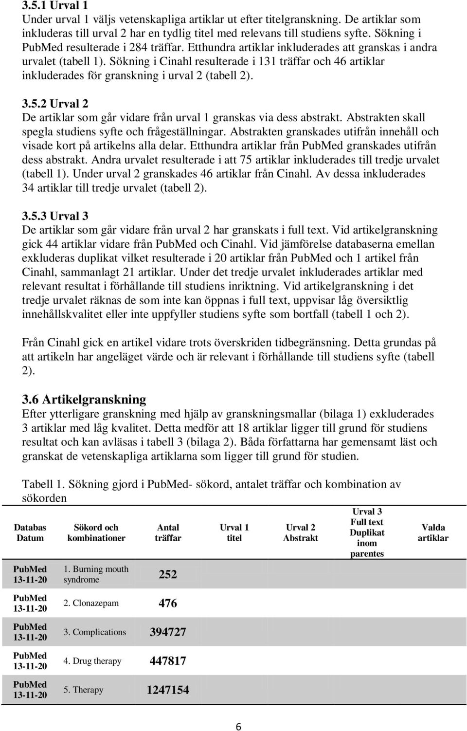 Sökning i Cinahl resulterade i 131 träffar och 46 artiklar inkluderades för granskning i urval 2 (tabell 2). 3.5.2 Urval 2 De artiklar som går vidare från urval 1 granskas via dess abstrakt.