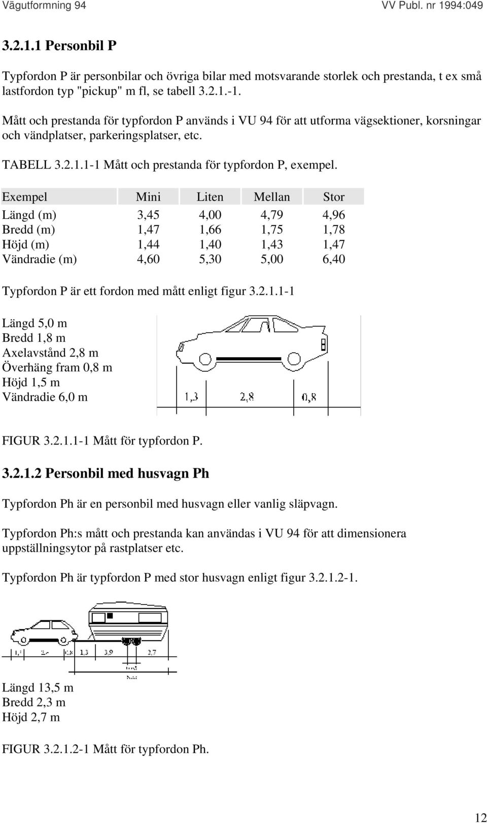 Exempel Mini Liten Mellan Stor Längd (m) Bredd (m) Höjd (m) Vändradie (m) 3,45 1,47 1,44 4,60 4,00 1,66 1,40 5,30 4,79 1,75 1,43 5,00 4,96 1,78 1,47 6,40 Typfordon P är ett fordon med mått enligt