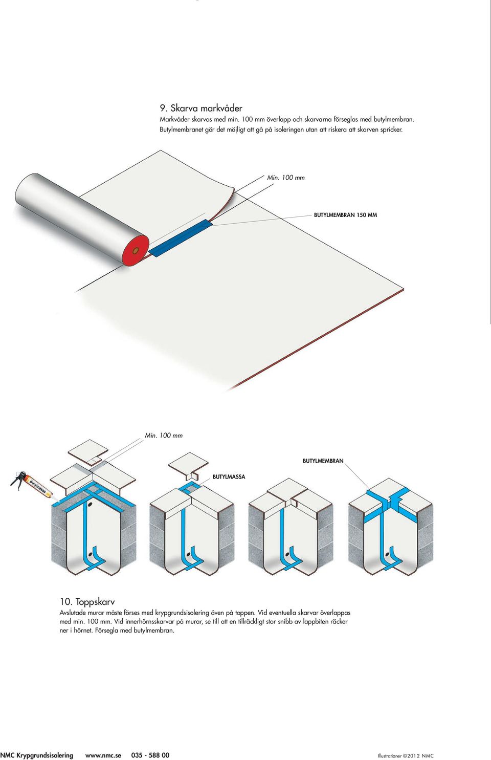 100 mm BUTYLMEMBRAN 10. Toppskarv Avslutade murar måste förses med krypgrundsisolering även på toppen.