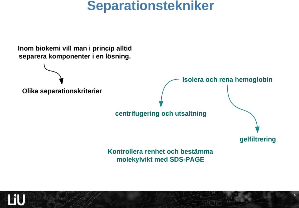 Isolera och rena hemoglobin Olika separationskriterier