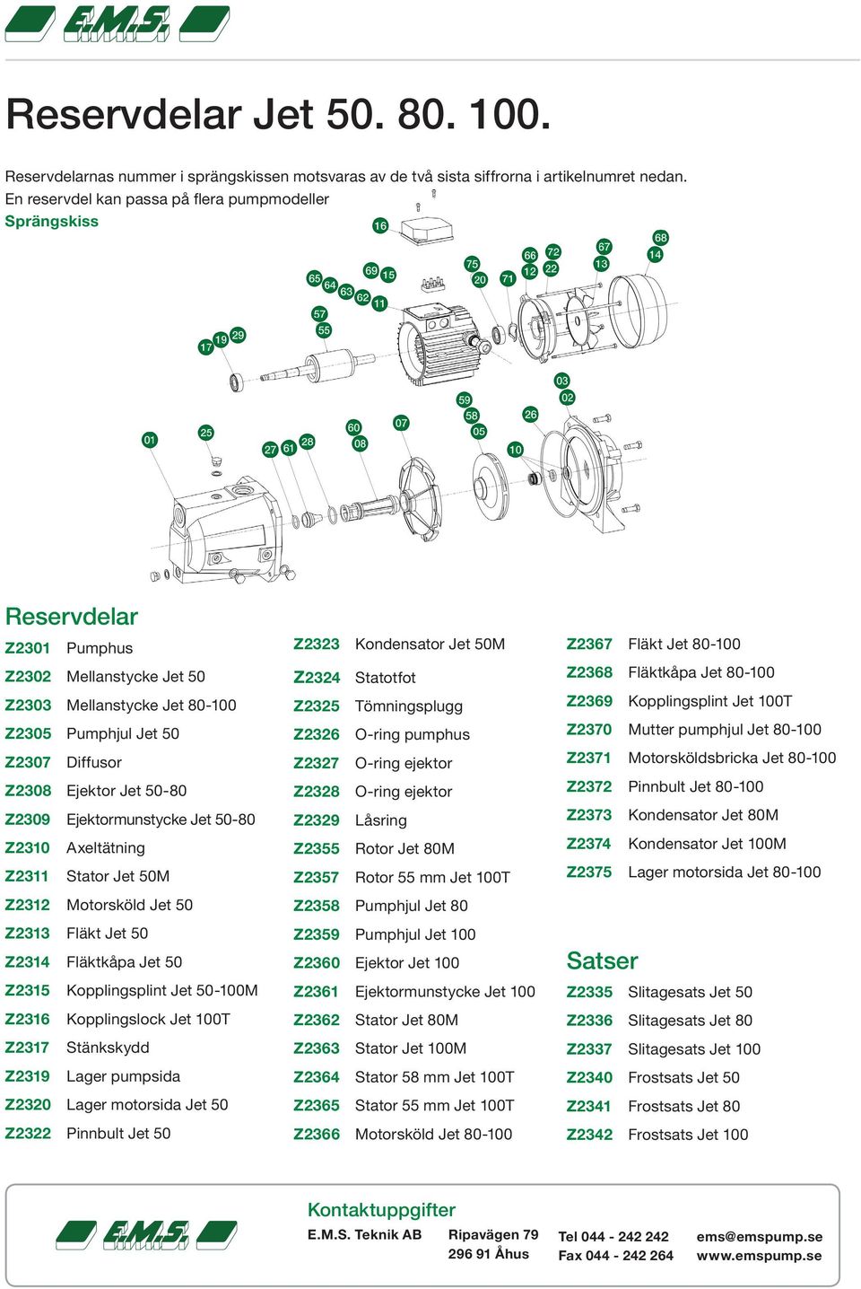 80-100 Z2325 Tömningsplugg Z2369 Kopplingsplint Jet 100T Z2305 Pumphjul Jet 50 Z2326 O-ring pumphus Z2370 Mutter pumphjul Jet 80-100 Z2307 Diffusor Z2327 O-ring ejektor Z2371 Motorsköldsbricka Jet