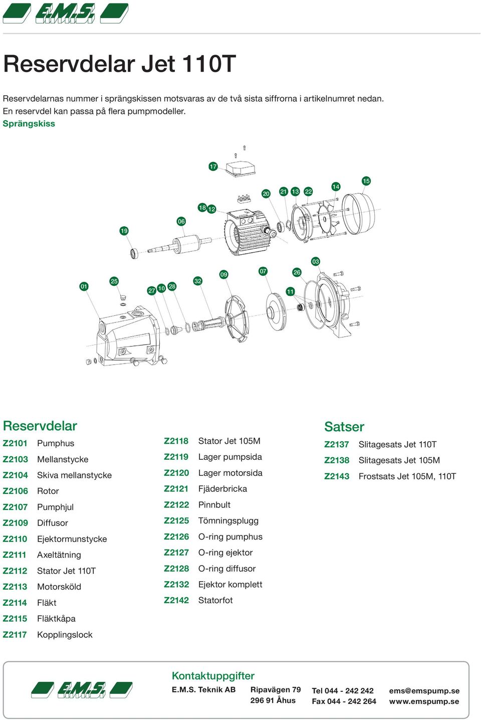 110T Z2113 Motorsköld Z2114 Fläkt Z2118 Z2119 Z2120 Z2121 Z2122 Z2125 Z2126 Z2127 Z2128 Z2132 Z2142 Stator Jet 105M Lager pumpsida Lager motorsida