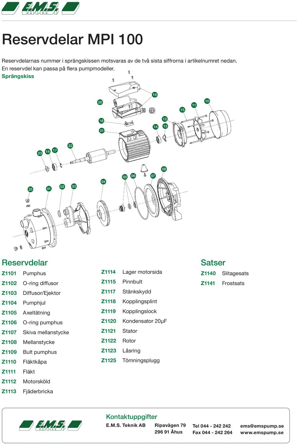 mellanstycke Z1108 Mellanstycke Z1109 Bult pumphus Z1110 Fläktkåpa Z1114 Z1115 Z1117 Z1118 Z1119 Z1120 Z1121 Z1122 Z1123 Z1125 Lager