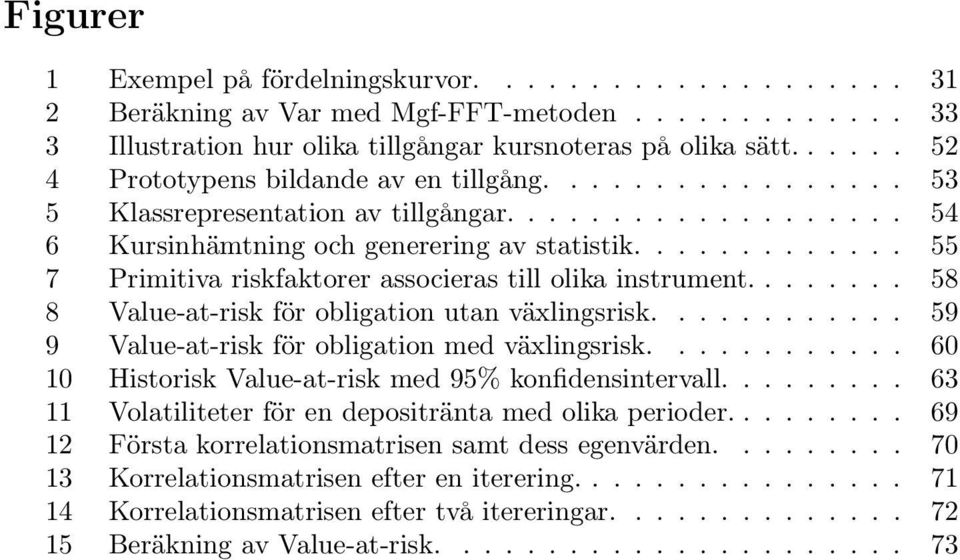 ............ 55 7 Primitiva riskfaktorer associeras till olika instrument........ 58 8 Value-at-risk för obligation utan växlingsrisk............ 59 9 Value-at-risk för obligation med växlingsrisk.