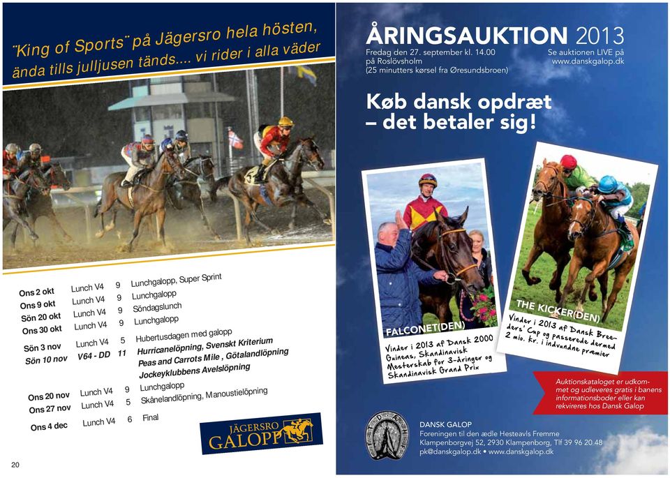 Lunch V4 5 Skånelandlöpning, Manoustielöpning King of Sports på Jägersro hela hösten, ända tills julljusen tänds... vi rider i alla väder ÅRINGSAUKTION 2013 Fredag den 27. september kl. 14.