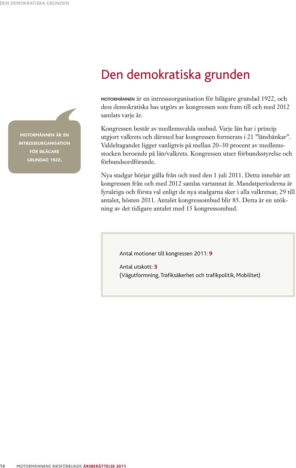 Varje län har i princip utgjort valkrets och därmed har kongressen formerats i 21 länsbänkar. Valdeltagandet ligger vanligtvis på mellan 20 30 procent av medlemsstocken beroende på län/valkrets.