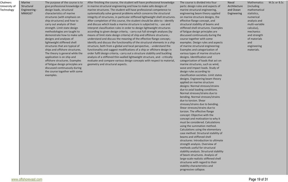 Limit state design methodologies are taught to demonstrate how to make safe designs and analyses of lightweight stiffened shell structures that are typical of ships and offshore structures.