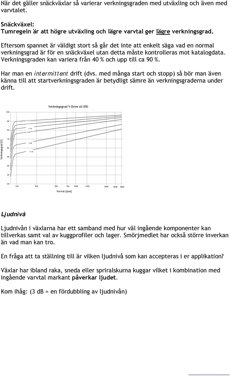 Verkningsgraden kan variera från 40 % och upp till ca 90 %. Har man en intermittent drift (dvs.