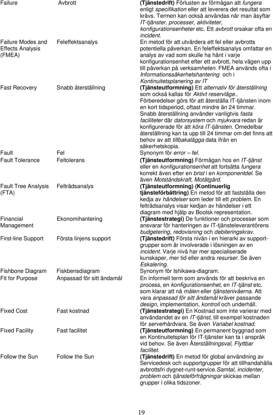 Failure Modes and Effects Analysis (FMEA) Feleffektsanalys En metod för att utvärdera ett fel eller avbrotts potentiella påverkan.