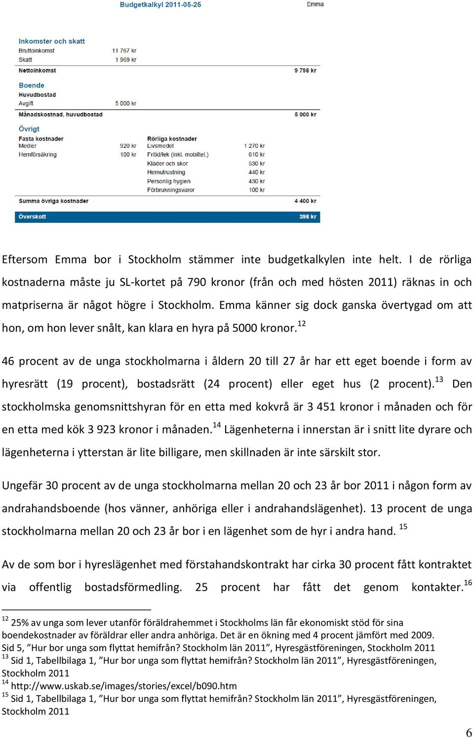 Emma känner sig dock ganska övertygad om att hon, om hon lever snålt, kan klara en hyra på 5000 kronor.