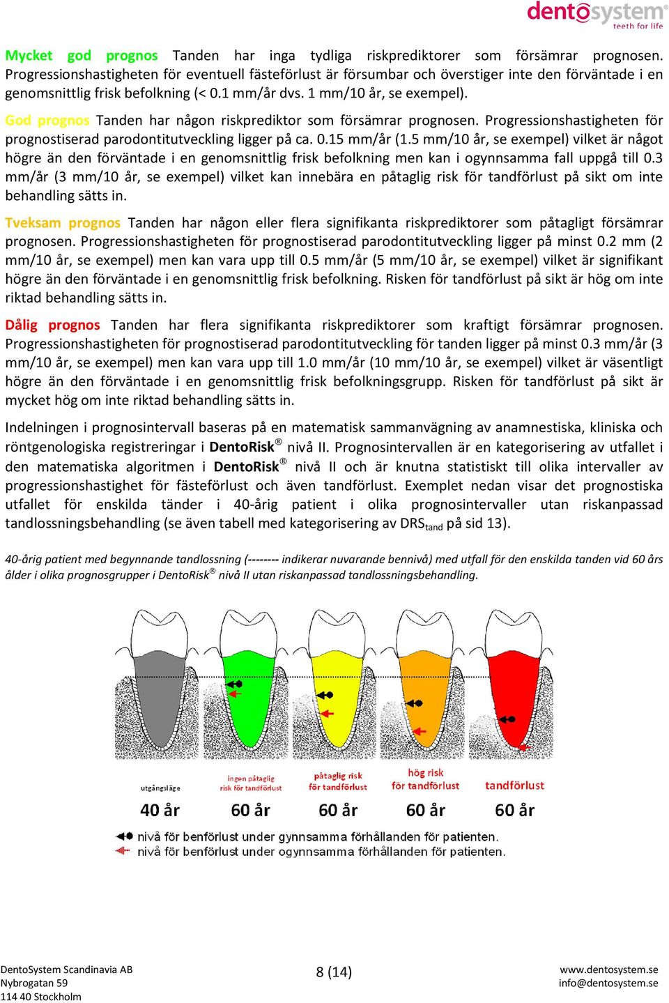 God prognos Tanden har någon riskprediktor som försämrar prognosen. Progressionshastigheten för prognostiserad parodontitutveckling ligger på ca. 0.1 mm/år (1.