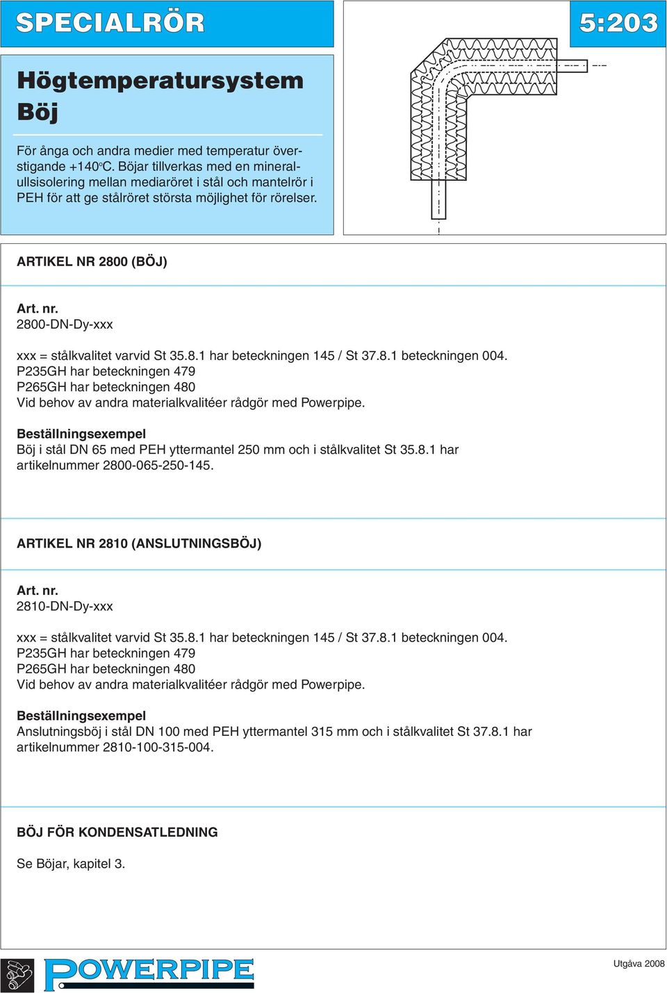 2800-DN-Dy-xxx xxx = stålkvalitet varvid St 35.8.1 har beteckningen 145 / St 37.8.1 beteckningen 004.