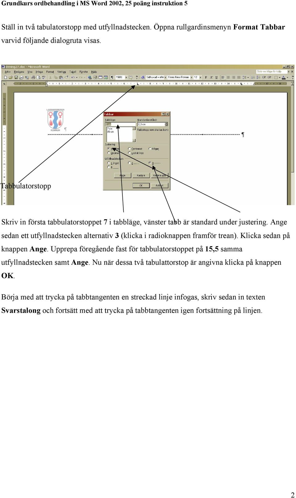 Ange sedan ett utfyllnadstecken alternativ 3 (klicka i radioknappen framför trean). Klicka sedan på knappen Ange.