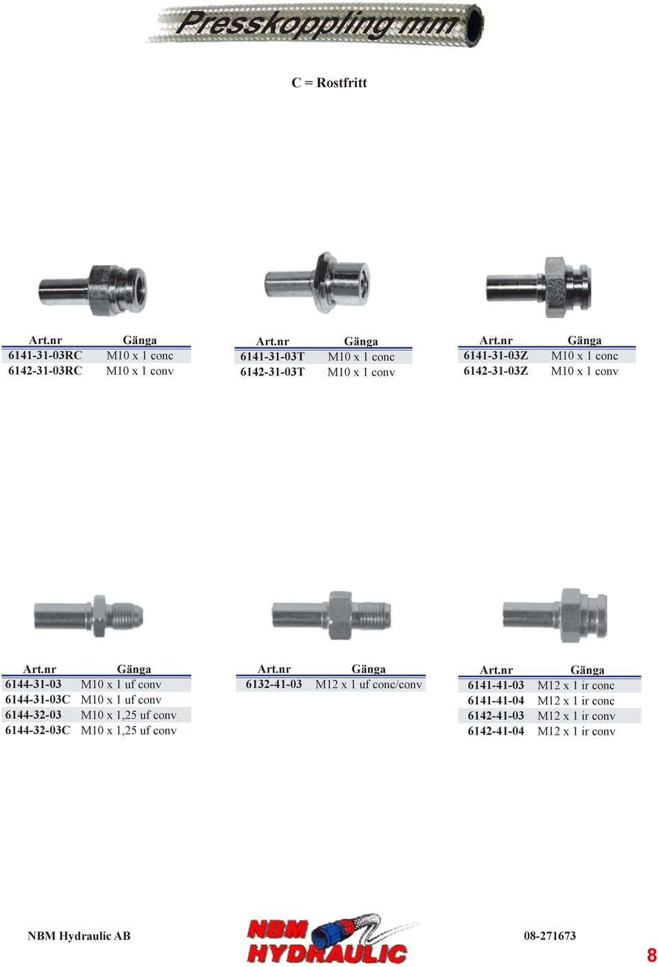 6144-31-03C M10 x 1 uf conv 6144-32-03 M10 x 1,25 uf conv 6144-32-03C M10 x 1,25 uf conv 6132-41-03 M12 x 1