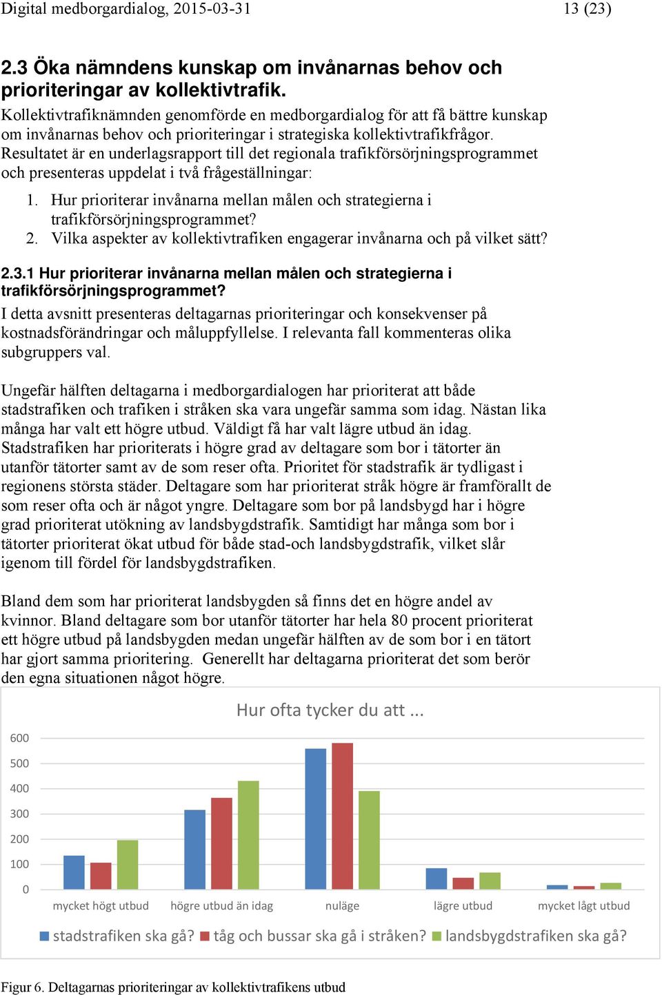 Resultatet är en underlagsrapport till det regionala trafikförsörjningsprogrammet och presenteras uppdelat i två frågeställningar: 1.