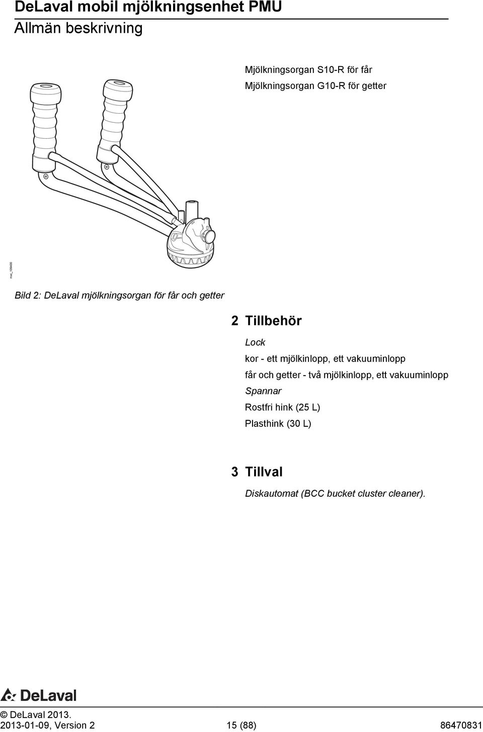 vakuuminlopp får och getter - två mjölkinlopp, ett vakuuminlopp Spannar Rostfri hink (25 L)