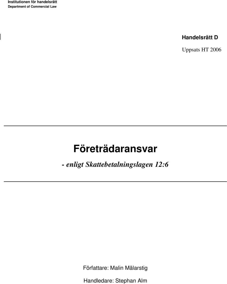 Företrädaransvar - enligt Skattebetalningslagen