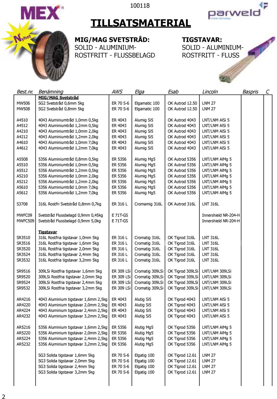 50 LNM 27 MW508 SG2 Svetstråd 0,8mm 5kg ER 70 S-6 Elgamatic 100 OK Autrod 12.