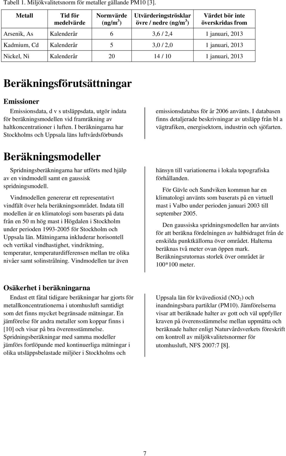 januari, 2013 Nickel, Ni Kalenderår 20 14 / 10 1 januari, 2013 Beräkningsförutsättningar Emissioner Emissionsdata, d v s utsläppsdata, utgör indata för beräkningsmodellen vid framräkning av