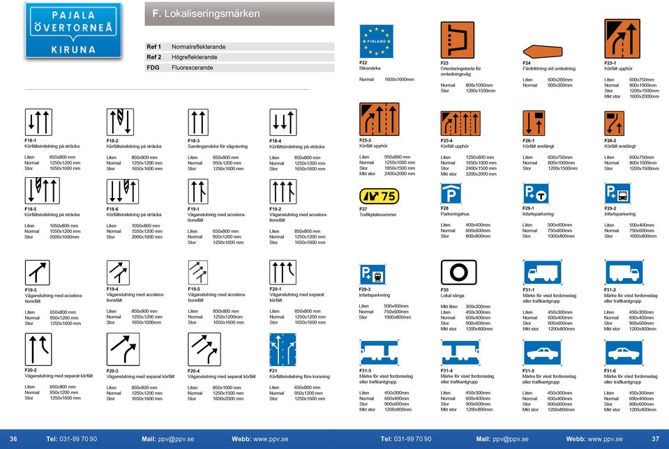 vägvisning F18-4 Körfältsindelning på sträcka F25-3 Körfält upphör F25-4 Körfält upphör F26-1 Körfält avstängt F26-2 Körfält avstängt 850x800 mm 1250x1200 mm 1650x1600 mm 850x800 mm 1250x1200 mm