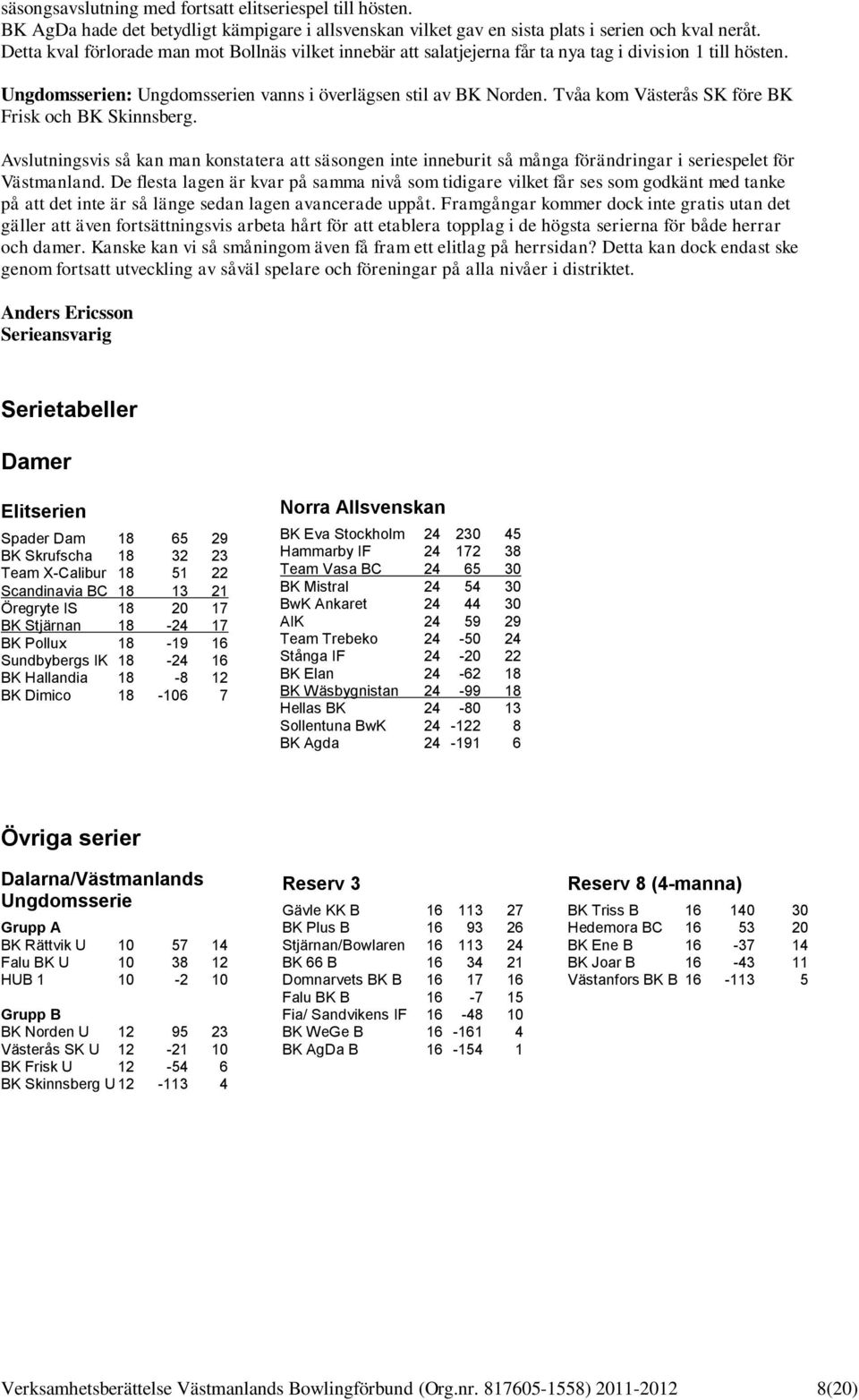 Tvåa kom Västerås SK före BK Frisk och BK Skinnsberg. Avslutningsvis så kan man konstatera att säsongen inte inneburit så många förändringar i seriespelet för Västmanland.