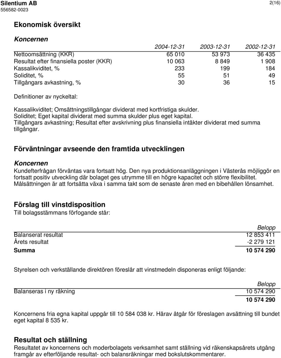 Soliditet; Eget kapital dividerat med summa skulder plus eget kapital. Tillgångars avkastning; Resultat efter avskrivning plus finansiella intäkter dividerat med summa tillgångar.