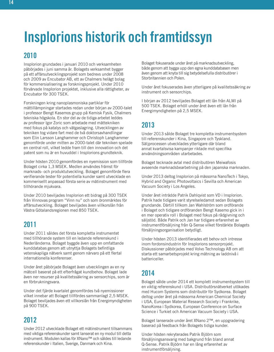 Under 2010 förvärvade Insplorion projektet, inklusive alla rättigheter, av Encubator för 300 TSEK.