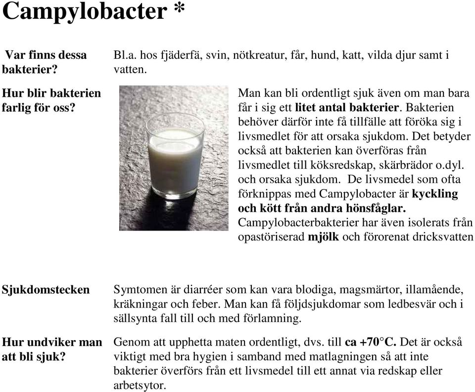 och orsaka sjukdom. De livsmedel som ofta förknippas med Campylobacter är kyckling och kött från andra hönsfåglar.