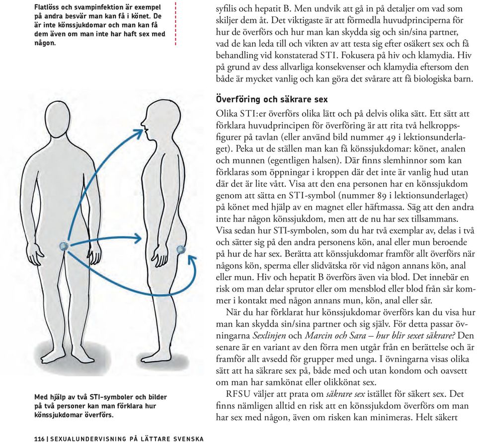 Det viktigaste är att förmedla huvudprinciperna för hur de överförs och hur man kan skydda sig och sin/sina partner, vad de kan leda till och vikten av att testa sig efter osäkert sex och få