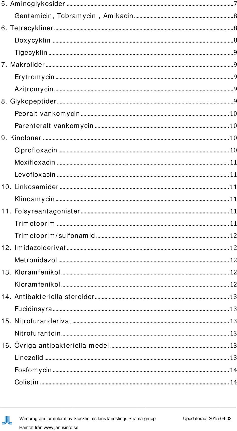 .. 11 Klindamycin... 11 11. Folsyreantagonister... 11 Trimetoprim... 11 Trimetoprim/sulfonamid... 12 12. Imidazolderivat... 12 Metronidazol... 12 13. Kloramfenikol.