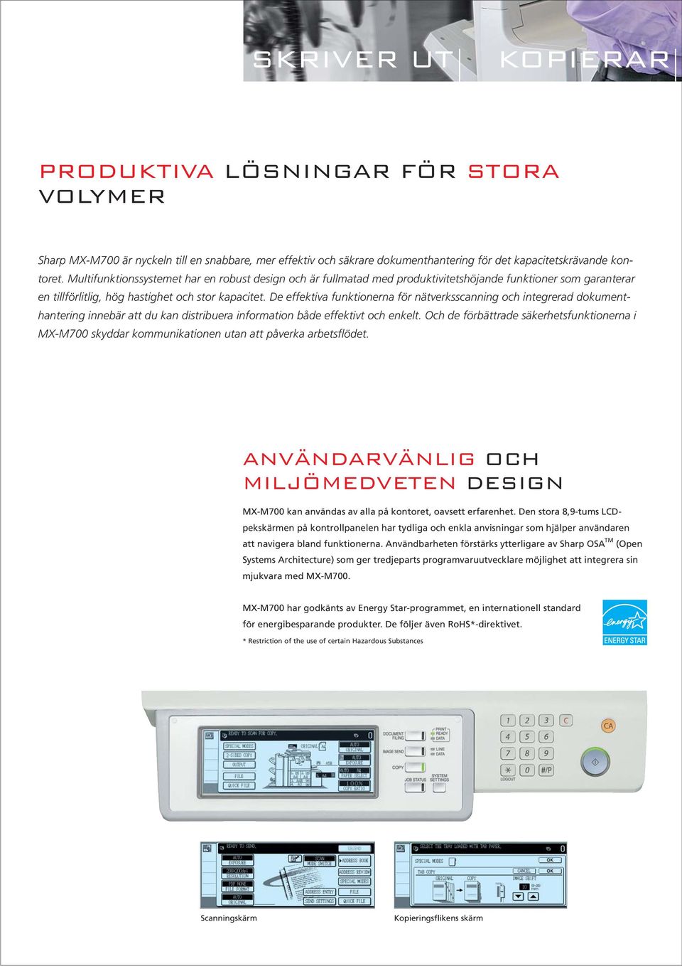 De effektiva funktionerna för nätverksscanning och integrerad dokumenthantering innebär att du kan distribuera information både effektivt och enkelt.