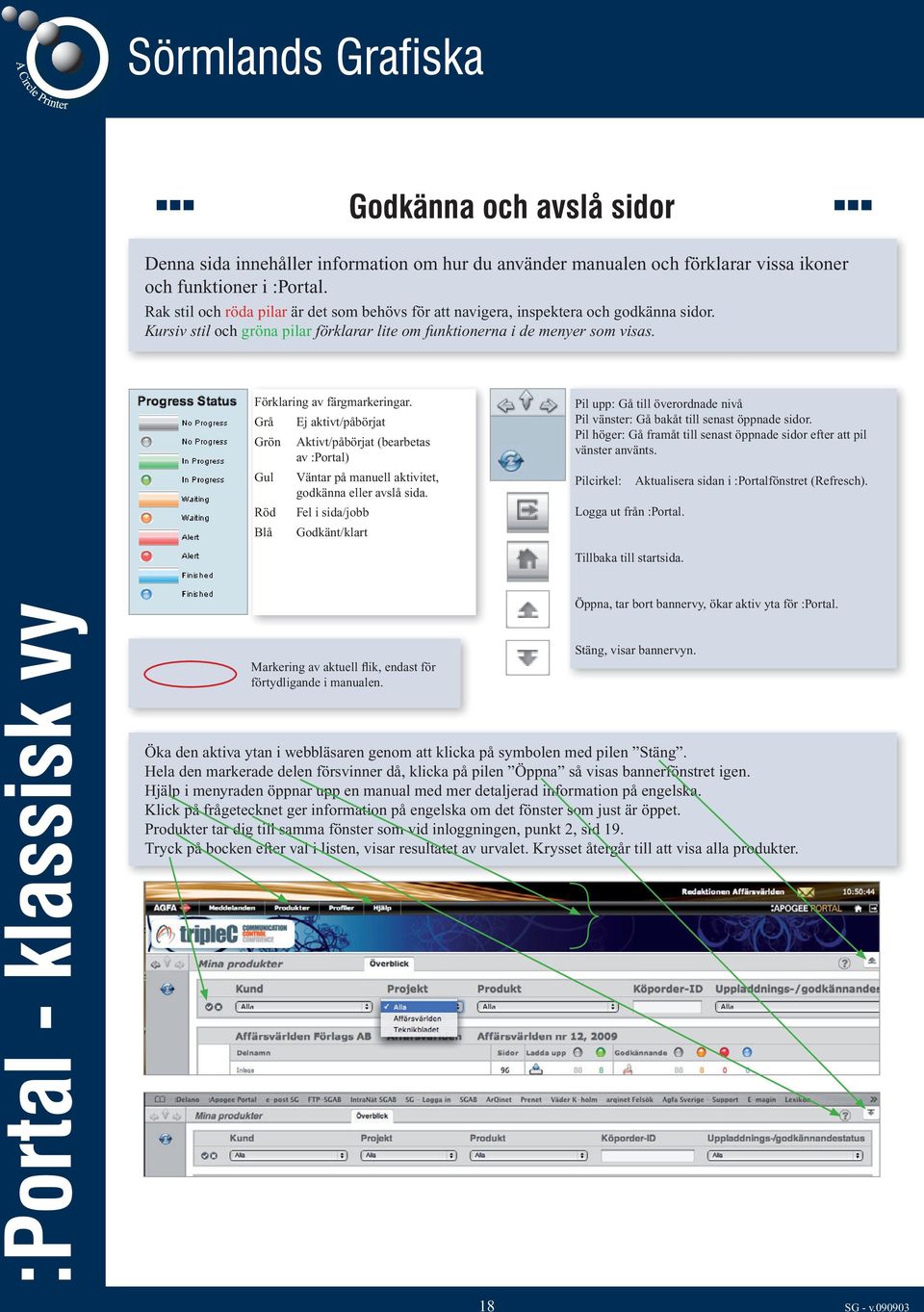 Förklaring av färgmarkeringar. Grå Ej aktivt/påbörjat Grön Aktivt/påbörjat (bearbetas av :Portal) Gul Väntar på manuell aktivitet, godkänna eller avslå sida.