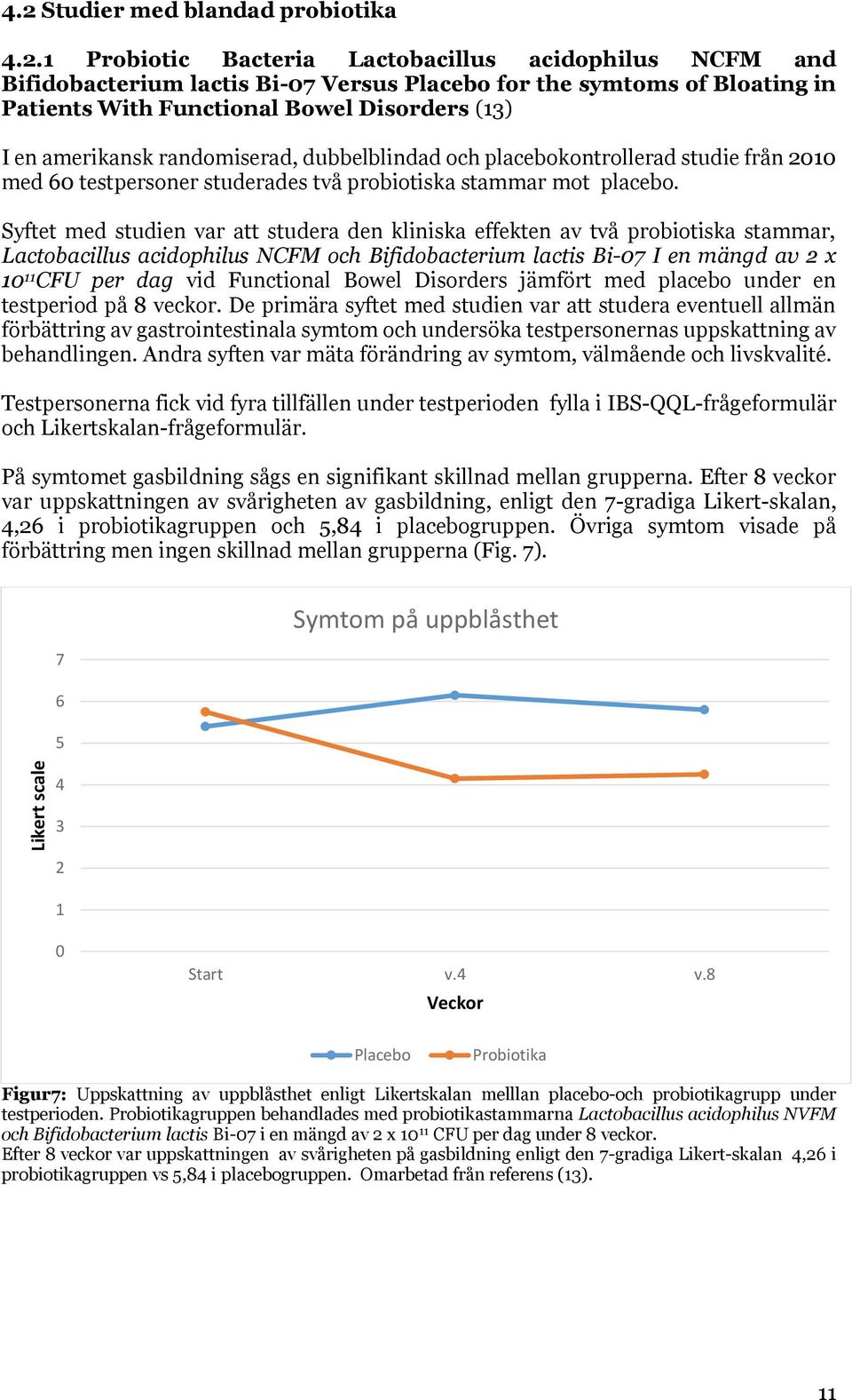 1 Probiotic Bacteria Lactobacillus acidophilus NCFM and Bifidobacterium lactis Bi-07 Versus Placebo for the symtoms of Bloating in Patients With Functional Bowel Disorders (13) I en amerikansk