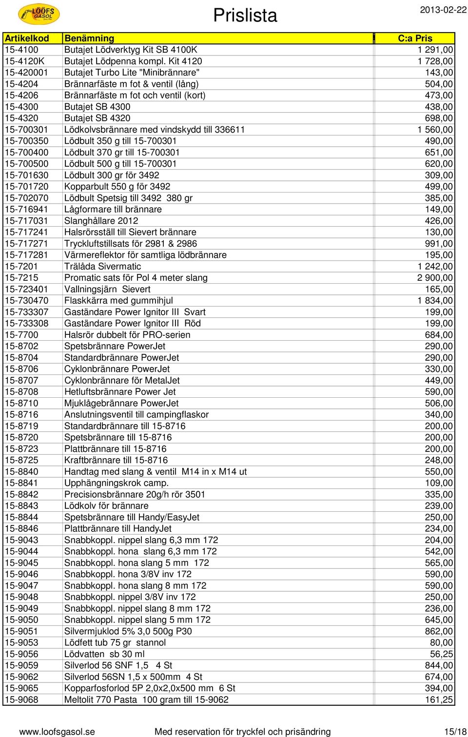 438,00 15-4320 Butajet SB 4320 698,00 15-700301 Lödkolvsbrännare med vindskydd till 336611 1 560,00 15-700350 Lödbult 350 g till 15-700301 490,00 15-700400 Lödbult 370 gr till 15-700301 651,00