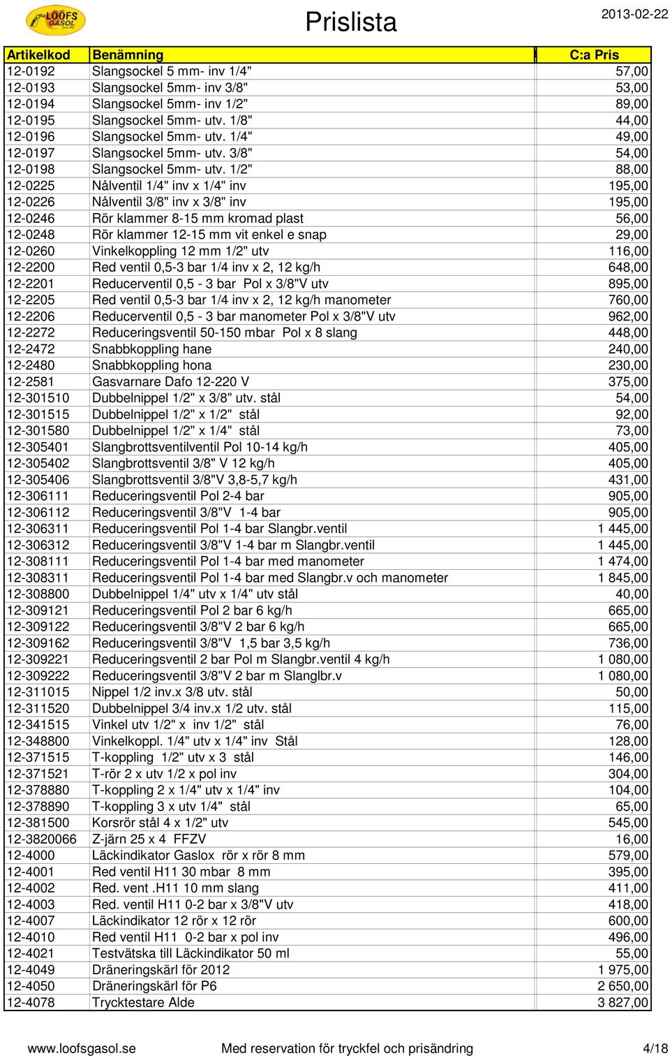 1/2" 88,00 12-0225 Nålventil 1/4" inv x 1/4" inv 195,00 12-0226 Nålventil 3/8" inv x 3/8" inv 195,00 12-0246 Rör klammer 8-15 mm kromad plast 56,00 12-0248 Rör klammer 12-15 mm vit enkel e snap 29,00